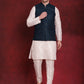 Blue Woven Design Nehru Jacket With Kurta Pyjama Set ( JOKPWC 636W 4091Peacock )