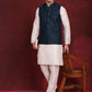 Blue Woven Design Nehru Jacket With Kurta Pyjama Set ( JOKPWC 636W 4091Peacock )