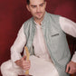Green Woven Design Nehru Jacket With Kurta Pyjama Set ( JOKPWC 636W 4091Pista )