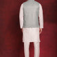 Green Woven Design Nehru Jacket With Kurta Pyjama Set ( JOKPWC 636W 4091Pista )