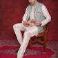 Green Woven Design Nehru Jacket With Kurta Pyjama Set ( JOKPWC 636W 4091Pista )