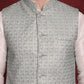 Green Woven Design Nehru Jacket With Kurta Pyjama Set ( JOKPWC 636W 4091Pista )