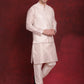 White Woven Design Nehru Jacket With Kurta Pyjama Set ( JOKPWC 636W 4091White )