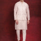 White Woven Design Nehru Jacket With Kurta Pyjama Set ( JOKPWC 636W 4091White )