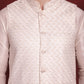 White Woven Design Nehru Jacket With Kurta Pyjama Set ( JOKPWC 636W 4091White )