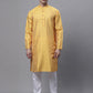 Men's Mustard Embroidered Kurta Pyjama With Wihte Printed Nehru Jacket ( JOKPWC 666MU 4007 White )