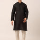 Men's Solid Kurta Pyjama With Green Woven Design Nehru Jacket( JOKPWC B-D 4004Green )