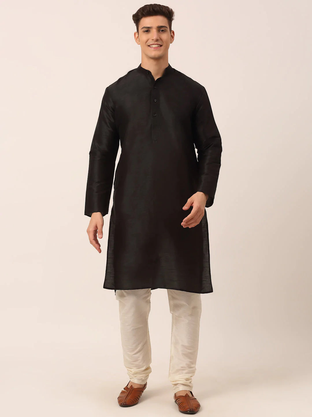 Men's Solid Kurta Pyjama With Green Woven Design Nehru Jacket( JOKPWC B-D 4004Green )