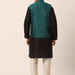 Men's Solid Kurta Pyjama With Green Woven Design Nehru Jacket( JOKPWC B-D 4004Green )