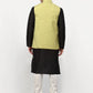 Jompers Men's Black Dupion Silk Kurta with Churidar & Nehru Jacket ( JOKPWC B-D 4024Green )