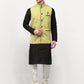 Jompers Men's Black Dupion Silk Kurta with Churidar & Nehru Jacket ( JOKPWC B-D 4024Green )