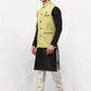 Jompers Men's Black Dupion Silk Kurta with Churidar & Nehru Jacket ( JOKPWC B-D 4024Green )