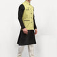 Jompers Men's Black Dupion Silk Kurta with Churidar & Nehru Jacket ( JOKPWC B-D 4024Green )