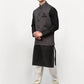 Jompers Men's Black Dupion Silk Kurta with Churidar & Nehru Jacket ( JOKPWC B-D 4024Grey )