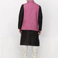 Jompers Men's Black Dupion Silk Kurta with Churidar & Nehru Jacket ( JOKPWC B-D 4024Purple )