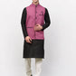 Jompers Men's Black Dupion Silk Kurta with Churidar & Nehru Jacket ( JOKPWC B-D 4024Purple )