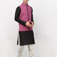 Jompers Men's Black Dupion Silk Kurta with Churidar & Nehru Jacket ( JOKPWC B-D 4024Purple )