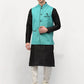Jompers Men's Black Dupion Silk Kurta with Churidar & Nehru Jacket ( JOKPWC B-D 4024Sky )