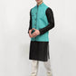 Jompers Men's Black Dupion Silk Kurta with Churidar & Nehru Jacket ( JOKPWC B-D 4024Sky )