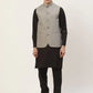 Men's Kurta Pyjama With Black Solid Nehru Jacket( JOKPWC W-F 4033Black )