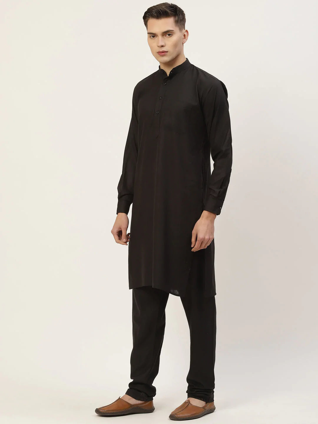 Men's Kurta Pyjama With Black Solid Nehru Jacket( JOKPWC W-F 4033Black )
