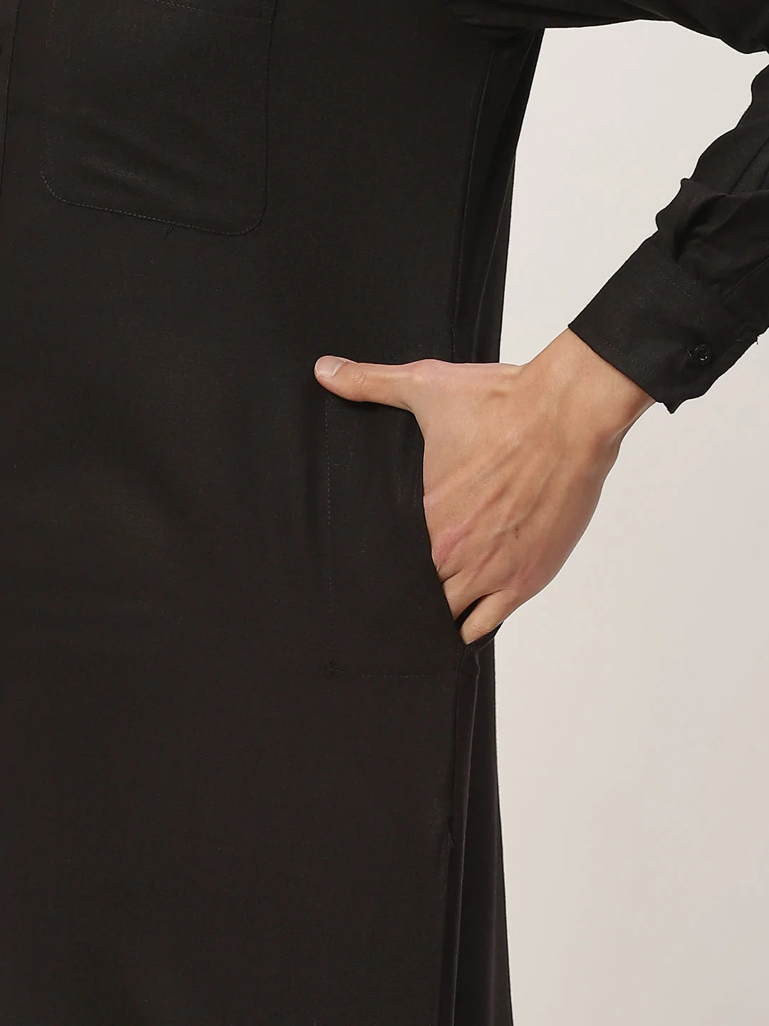 Men's Kurta Pyjama With Black Solid Nehru Jacket( JOKPWC W-F 4033Black )