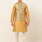 Men's Solid Kurta Pyjama With Nehru Jacket ( JOKPWC DG-D 4048Golden )