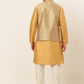 Men's Solid Kurta Pyjama With Nehru Jacket ( JOKPWC DG-D 4048Golden )