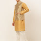 Men's Solid Kurta Pyjama With Nehru Jacket ( JOKPWC DG-D 4048Golden )