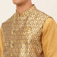 Men's Solid Kurta Pyjama With Nehru Jacket ( JOKPWC DG-D 4048Golden )