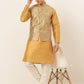 Men's Solid Kurta Pyjama With Nehru Jacket ( JOKPWC DG-D 4048Golden )
