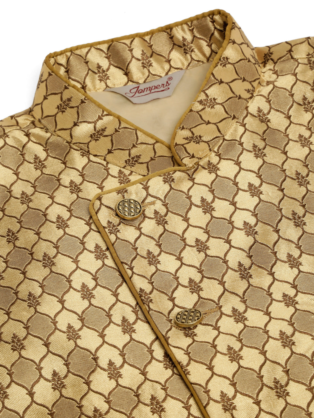 Men's Solid Kurta Pyjama With Nehru Jacket ( JOKPWC DG-D 4048Golden )