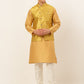 Men's Solid Kurta Pyjama With Nehru Jacket ( JOKPWC DG-D 4048Mustard )