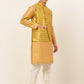 Men's Solid Kurta Pyjama With Nehru Jacket ( JOKPWC DG-D 4048Mustard )