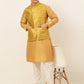 Men's Solid Kurta Pyjama With Nehru Jacket ( JOKPWC DG-D 4048Mustard )