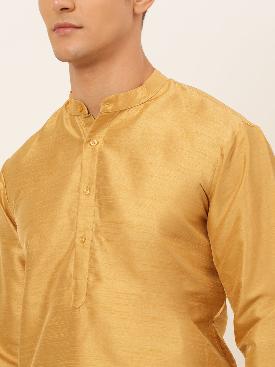 Men's Solid Kurta Pyjama With Nehru Jacket ( JOKPWC DG-D 4048Mustard )
