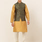 Men's Solid Kurta Pyjama With Nehru Jacket ( JOKPWC DG-D 4048Olive )