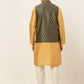 Men's Solid Kurta Pyjama With Nehru Jacket ( JOKPWC DG-D 4048Olive )