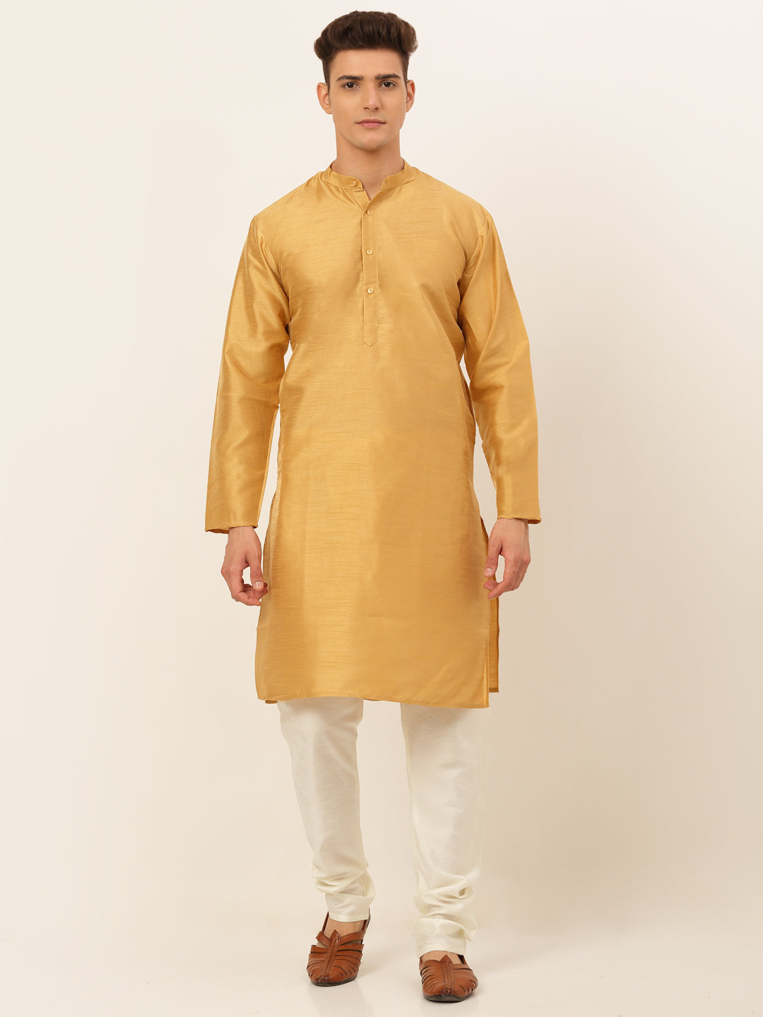 Men's Solid Kurta Pyjama With Nehru Jacket ( JOKPWC DG-D 4048Olive )