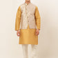Men's Solid Kurta Pyjama With Nehru Jacket ( JOKPWC DG-D 4048Silver )