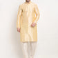 Jompers Men's Golden Dupion Silk Kurta with Churidar & Nehru Jacket ( JOKPWC G-D 4026Black )