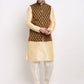 Jompers Men's Golden Dupion Silk Kurta with Churidar & Nehru Jacket ( JOKPWC G-D 4026Black )