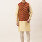 Men's Woven Design Nehru Jacket and Kurta Pyjama Set ( JOKPWC G-D 4026Maroon )