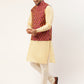 Men's Woven Design Nehru Jacket and Kurta Pyjama Set ( JOKPWC G-D 4026 Pink )