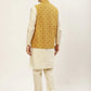 Men's Printed Nehru Jacket and Kurta Pyjama Set( JOKPWC W-D 4031Mustard )