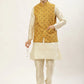 Men's Printed Nehru Jacket and Kurta Pyjama Set( JOKPWC W-D 4031Mustard )