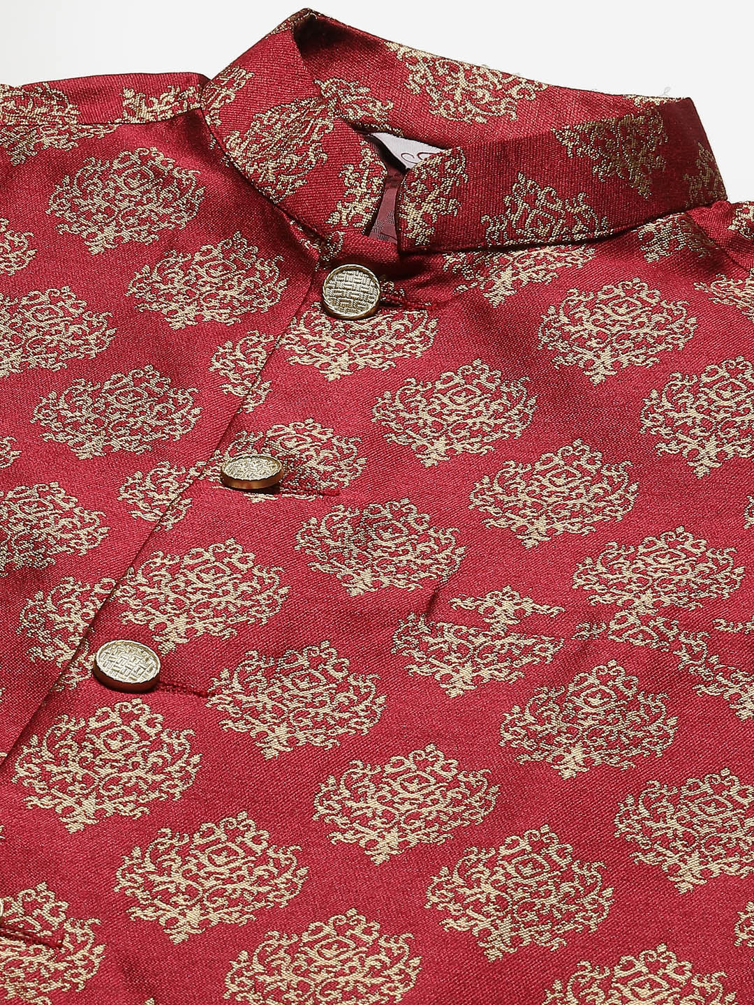 Men's Solid Kurta Pyjama With Floral Maroon Printed Nehru Jacket( JOKPWC G-D 4032Maroon )