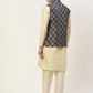 Men's Solid Kurta Pyjama With Floral Navy Printed Nehru Jacket( JOKPWC G-D 4032Navy )