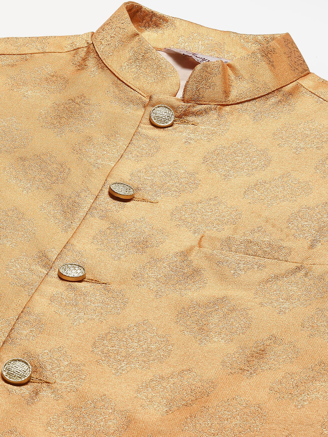 Men's Solid Kurta Pyjama With Floral Peach Printed Nehru Jacket( JOKPWC G-D 4032Peach )