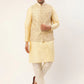 Men's Solid Kurta Pyjama With Cream Embroidered Nehru Jacket( JOKPWC G-D 4038Cream )